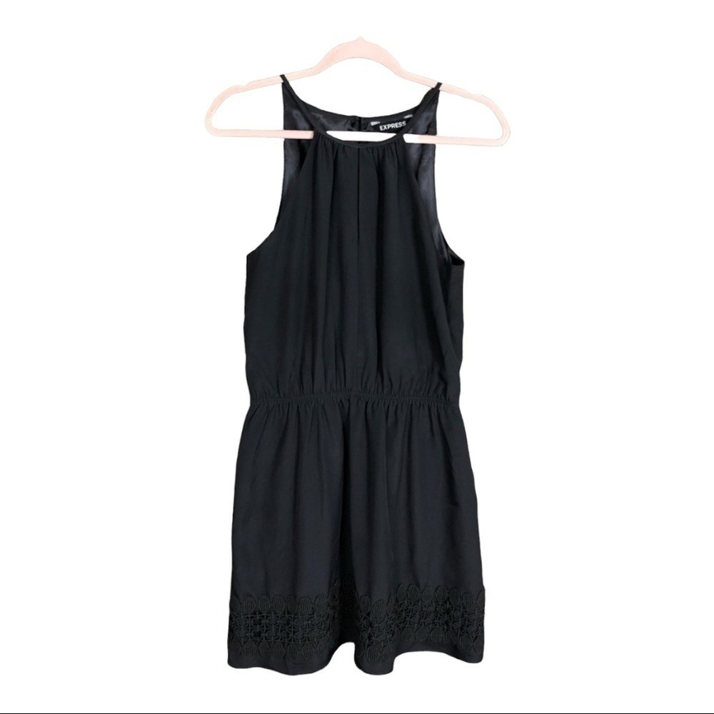 Express Black Halter Neck Dress with‎ Crochet Lace Hem Size M